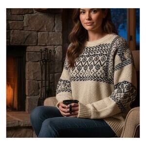 Uniq Cozy Soft Wool Blend Boho Patterned Sweater